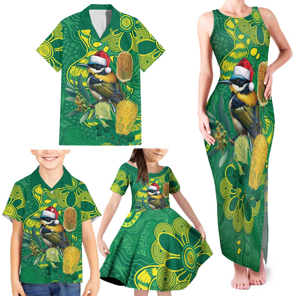 Aussie Honeyeaters Banksia Christmas Family Matching Tank Maxi Dress and Hawaiian Shirt Aboriginal Dots Painting Green Motif - Aussie Hoodie