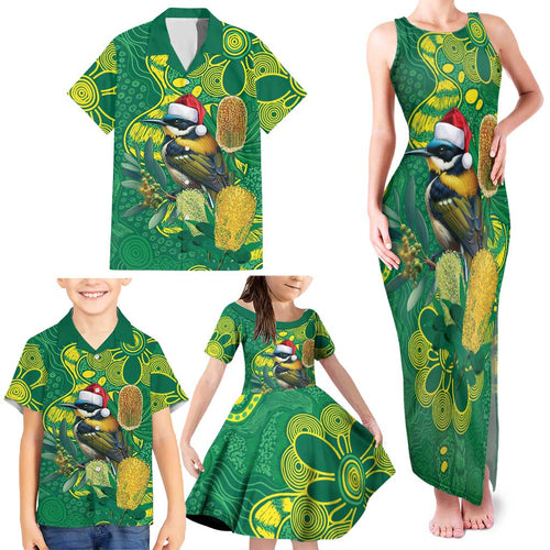 Aussie Honeyeaters Banksia Christmas Family Matching Tank Maxi Dress and Hawaiian Shirt Aboriginal Dots Painting Green Motif - Aussie Hoodie