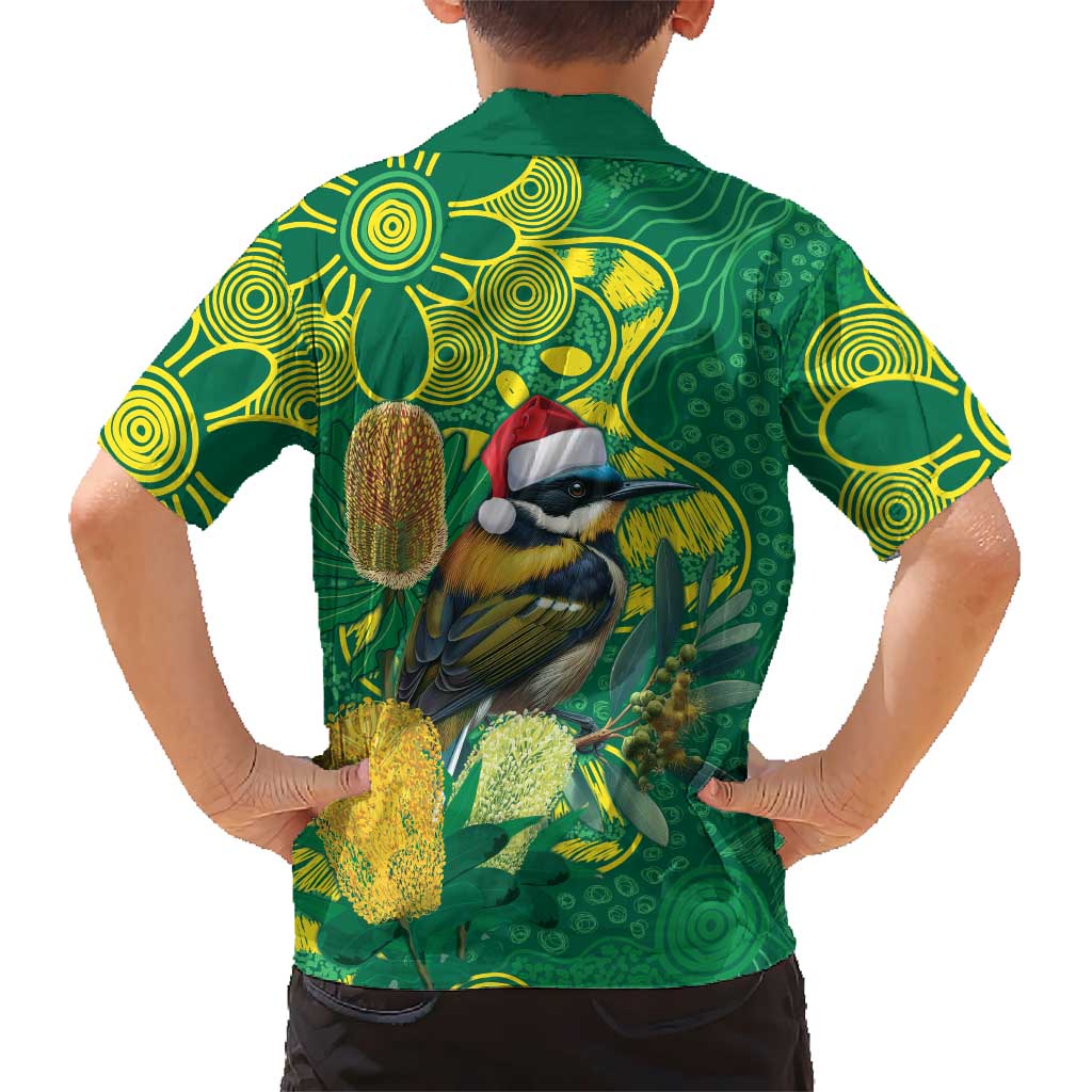 Aussie Honeyeaters Banksia Christmas Family Matching Tank Maxi Dress and Hawaiian Shirt Aboriginal Dots Painting Green Motif - Aussie Hoodie