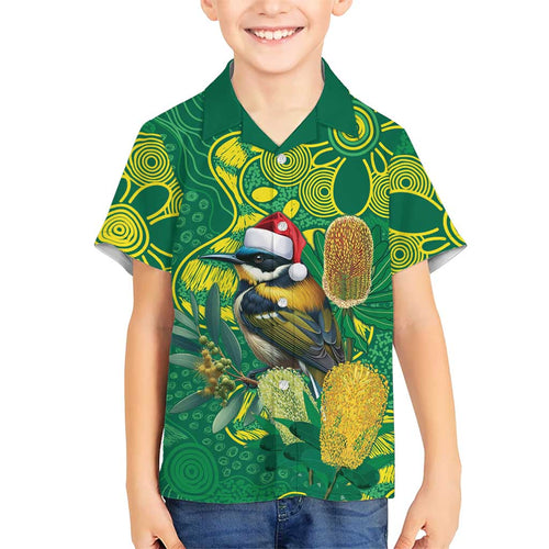 Aussie Honeyeaters Banksia Christmas Family Matching Tank Maxi Dress and Hawaiian Shirt Aboriginal Dots Painting Green Motif - Aussie Hoodie