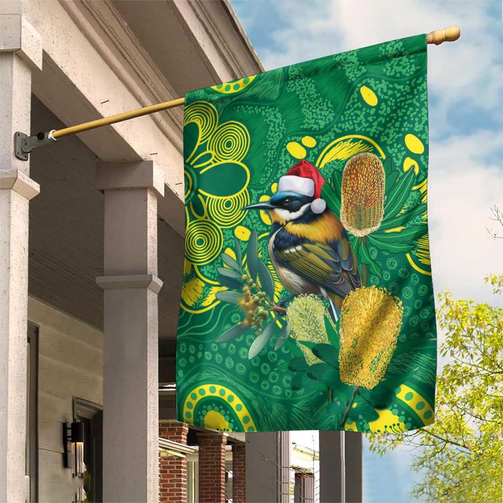Aussie Honeyeaters Banksia Christmas Garden Flag Aboriginal Dots Painting Green Motif - Aussie Hoodie