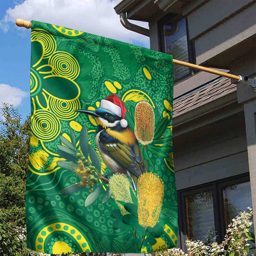 Aussie Honeyeaters Banksia Christmas Garden Flag Aboriginal Dots Painting Green Motif - Aussie Hoodie