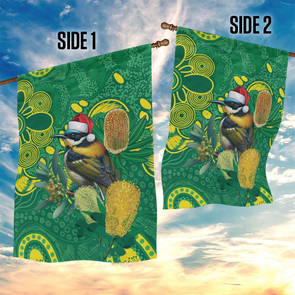 Aussie Honeyeaters Banksia Christmas Garden Flag Aboriginal Dots Painting Green Motif - Aussie Hoodie