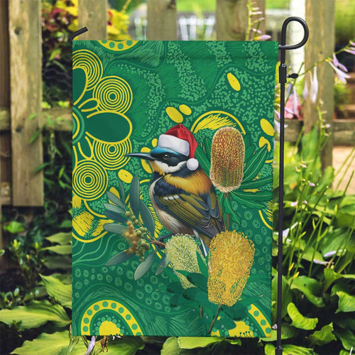 Aussie Honeyeaters Banksia Christmas Garden Flag Aboriginal Dots Painting Green Motif - Aussie Hoodie
