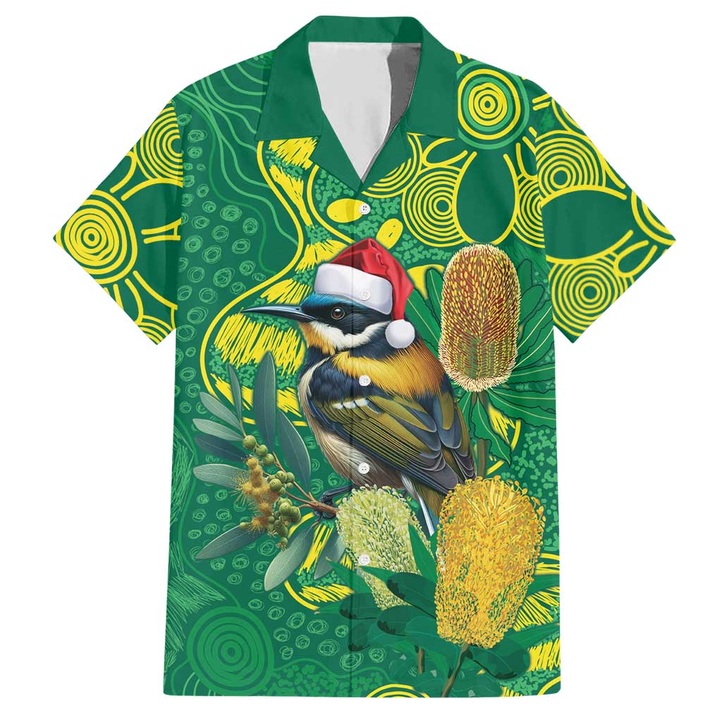 Aussie Honeyeaters Banksia Christmas Hawaiian Shirt Aboriginal Dots Painting Green Motif - Aussie Hoodie