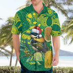 Aussie Honeyeaters Banksia Christmas Hawaiian Shirt Aboriginal Dots Painting Green Motif - Aussie Hoodie