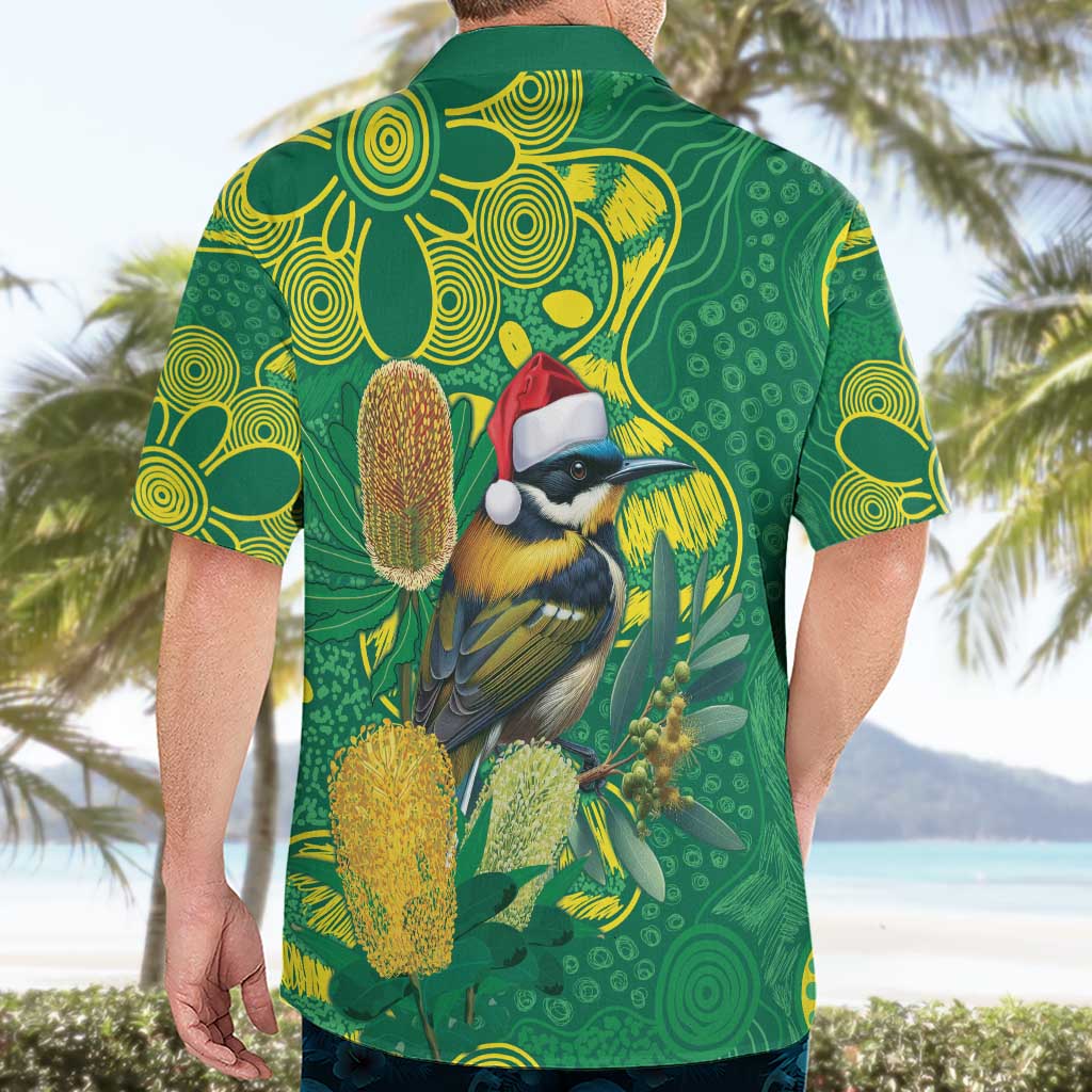 Aussie Honeyeaters Banksia Christmas Hawaiian Shirt Aboriginal Dots Painting Green Motif - Aussie Hoodie