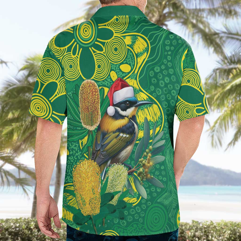 Aussie Honeyeaters Banksia Christmas Hawaiian Shirt Aboriginal Dots Painting Green Motif - Aussie Hoodie