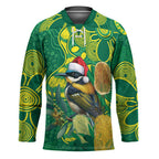 Aussie Honeyeaters Banksia Christmas Hockey Jersey Aboriginal Dots Painting Green Motif - Aussie Hoodie