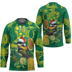 Aussie Honeyeaters Banksia Christmas Hockey Jersey Aboriginal Dots Painting Green Motif - Aussie Hoodie