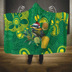 Aussie Honeyeaters Banksia Christmas Hooded Blanket Aboriginal Dots Painting Green Motif - Aussie Hoodie