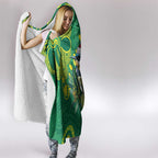 Aussie Honeyeaters Banksia Christmas Hooded Blanket Aboriginal Dots Painting Green Motif - Aussie Hoodie