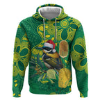 Aussie Honeyeaters Banksia Christmas Hoodie Aboriginal Dots Painting Green Motif - Aussie Hoodie