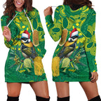 Aussie Honeyeaters Banksia Christmas Hoodie Dress Aboriginal Dots Painting Green Motif - Aussie Hoodie