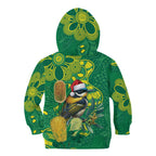 Aussie Honeyeaters Banksia Christmas Kid Hoodie Aboriginal Dots Painting Green Motif - Aussie Hoodie