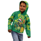 Aussie Honeyeaters Banksia Christmas Kid Hoodie Aboriginal Dots Painting Green Motif - Aussie Hoodie
