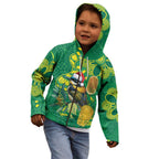 Aussie Honeyeaters Banksia Christmas Kid Hoodie Aboriginal Dots Painting Green Motif - Aussie Hoodie