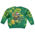 Aussie Honeyeaters Banksia Christmas Kid Ugly Christmas Sweater Aboriginal Dots Painting Green Motif - Aussie Hoodie