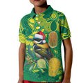 Aussie Honeyeaters Banksia Christmas Kid Polo Shirt Aboriginal Dots Painting Green Motif - Aussie Hoodie