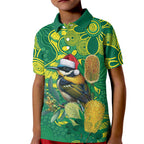 Aussie Honeyeaters Banksia Christmas Kid Polo Shirt Aboriginal Dots Painting Green Motif - Aussie Hoodie