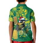 Aussie Honeyeaters Banksia Christmas Kid Polo Shirt Aboriginal Dots Painting Green Motif - Aussie Hoodie