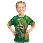 Aussie Honeyeaters Banksia Christmas Kid T Shirt Aboriginal Dots Painting Green Motif - Aussie Hoodie