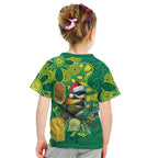 Aussie Honeyeaters Banksia Christmas Kid T Shirt Aboriginal Dots Painting Green Motif - Aussie Hoodie