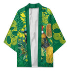 Aussie Honeyeaters Banksia Christmas Kimono Aboriginal Dots Painting Green Motif - Aussie Hoodie