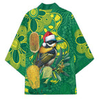Aussie Honeyeaters Banksia Christmas Kimono Aboriginal Dots Painting Green Motif - Aussie Hoodie