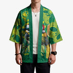 Aussie Honeyeaters Banksia Christmas Kimono Aboriginal Dots Painting Green Motif - Aussie Hoodie