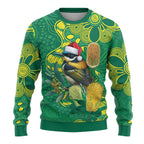 Aussie Honeyeaters Banksia Christmas Ugly Christmas Sweater Aboriginal Dots Painting Green Motif - Aussie Hoodie
