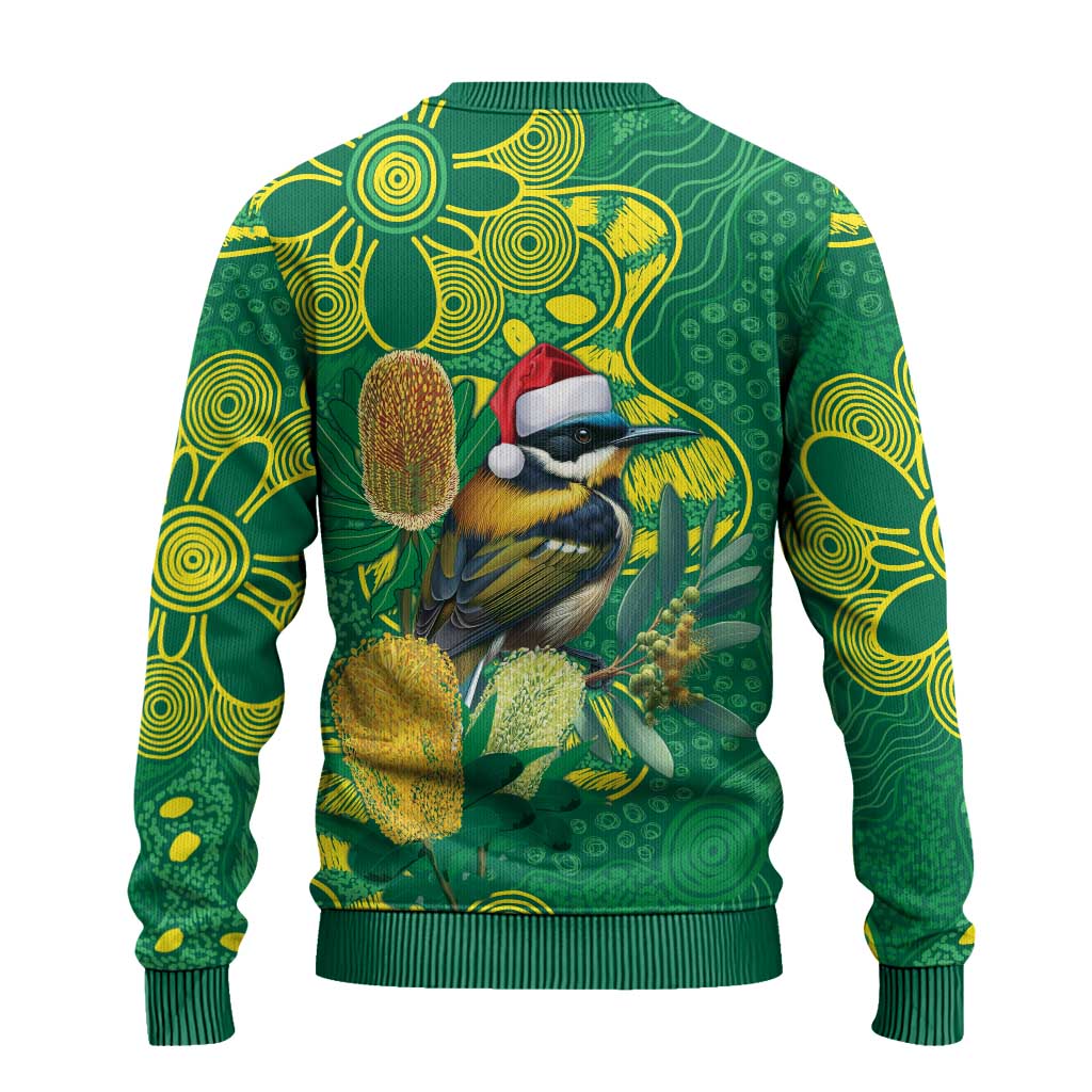 Aussie Honeyeaters Banksia Christmas Ugly Christmas Sweater Aboriginal Dots Painting Green Motif - Aussie Hoodie
