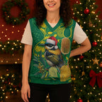 Aussie Honeyeaters Banksia Christmas Knitted V-Neck Vest Aboriginal Dots Painting Green Motif - Aussie Hoodie