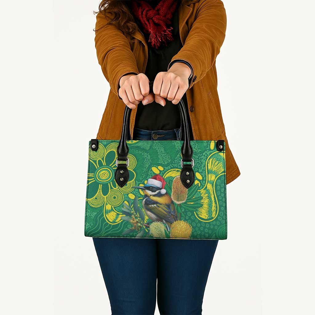 Aussie Honeyeaters Banksia Christmas Leather Bag Aboriginal Dots Painting Green Motif - Aussie Hoodie