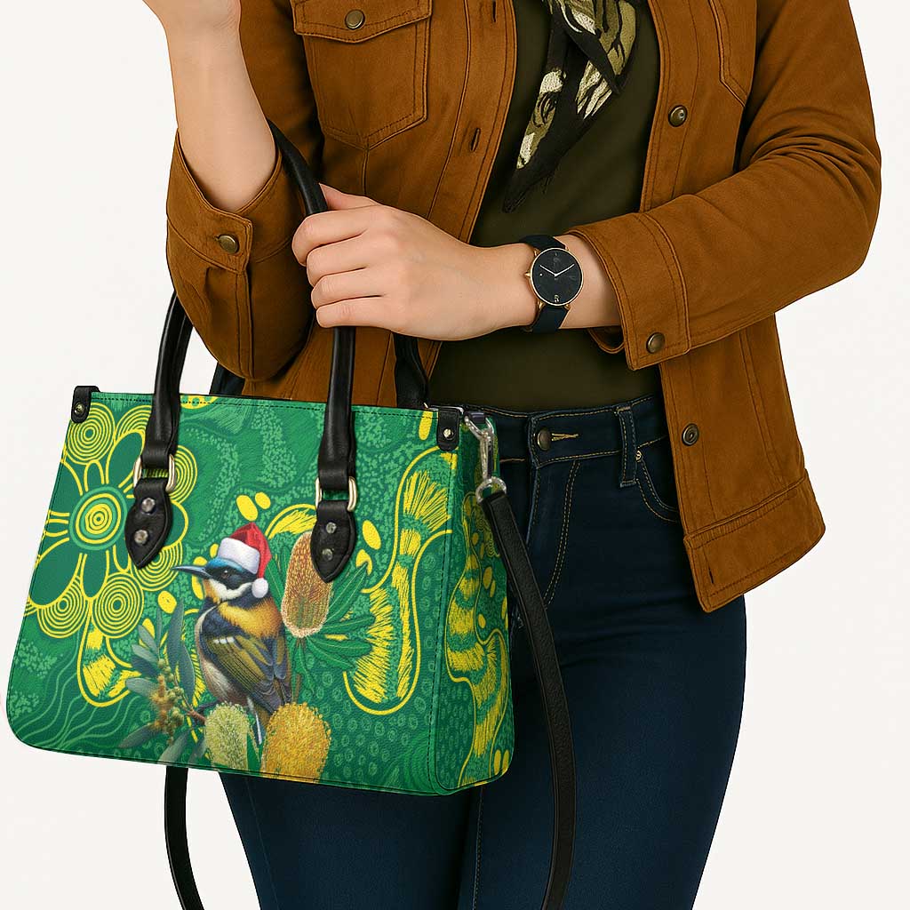 Aussie Honeyeaters Banksia Christmas Leather Bag Aboriginal Dots Painting Green Motif - Aussie Hoodie
