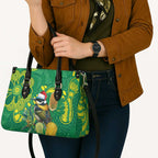 Aussie Honeyeaters Banksia Christmas Leather Bag Aboriginal Dots Painting Green Motif - Aussie Hoodie
