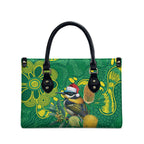 Aussie Honeyeaters Banksia Christmas Leather Bag Aboriginal Dots Painting Green Motif - Aussie Hoodie
