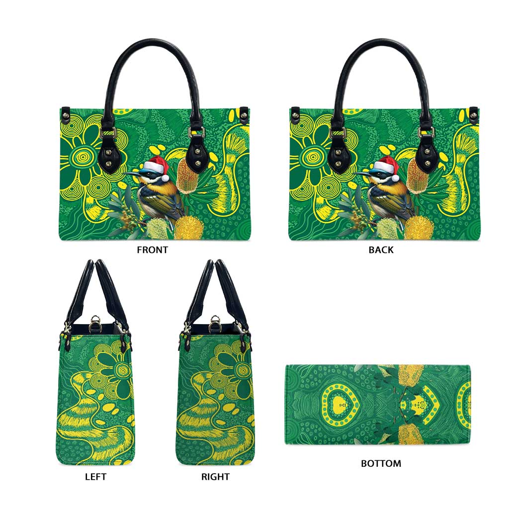 Aussie Honeyeaters Banksia Christmas Leather Bag Aboriginal Dots Painting Green Motif - Aussie Hoodie