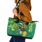 Aussie Honeyeaters Banksia Christmas Leather Tote Bag Aboriginal Dots Painting Green Motif - Aussie Hoodie