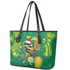 Aussie Honeyeaters Banksia Christmas Leather Tote Bag Aboriginal Dots Painting Green Motif - Aussie Hoodie