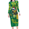 Aussie Honeyeaters Banksia Christmas Long Sleeve Bodycon Dress Aboriginal Dots Painting Green Motif - Aussie Hoodie