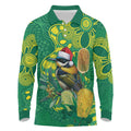 Aussie Honeyeaters Banksia Christmas Long Sleeve Polo Shirt Aboriginal Dots Painting Green Motif - Aussie Hoodie