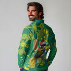 Aussie Honeyeaters Banksia Christmas Long Sleeve Polo Shirt Aboriginal Dots Painting Green Motif - Aussie Hoodie
