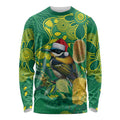 Aussie Honeyeaters Banksia Christmas Long Sleeve Shirt Aboriginal Dots Painting Green Motif - Aussie Hoodie