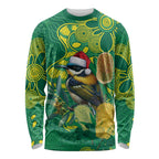 Aussie Honeyeaters Banksia Christmas Long Sleeve Shirt Aboriginal Dots Painting Green Motif - Aussie Hoodie