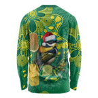 Aussie Honeyeaters Banksia Christmas Long Sleeve Shirt Aboriginal Dots Painting Green Motif - Aussie Hoodie