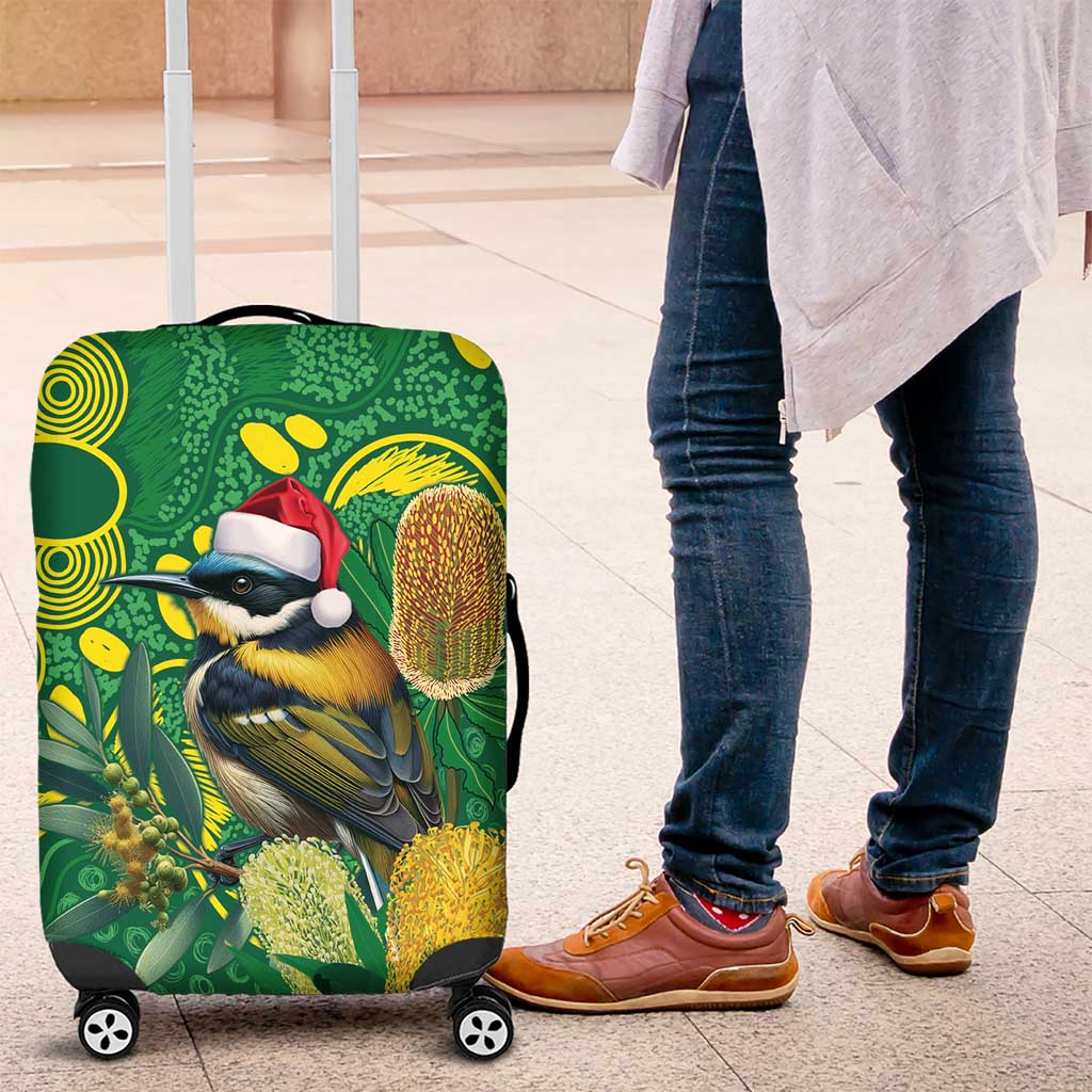 Aussie Honeyeaters Banksia Christmas Luggage Cover Aboriginal Dots Painting Green Motif - Aussie Hoodie