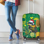 Aussie Honeyeaters Banksia Christmas Luggage Cover Aboriginal Dots Painting Green Motif - Aussie Hoodie