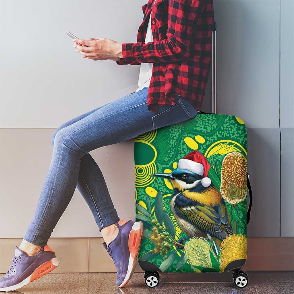Aussie Honeyeaters Banksia Christmas Luggage Cover Aboriginal Dots Painting Green Motif - Aussie Hoodie