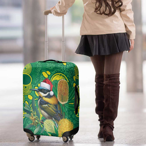 Aussie Honeyeaters Banksia Christmas Luggage Cover Aboriginal Dots Painting Green Motif - Aussie Hoodie
